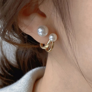 polluxcraft PolluxCraft Korean Earrings For Women & Girls /Double Pearl Earrings Pearl Alloy Stud Earring