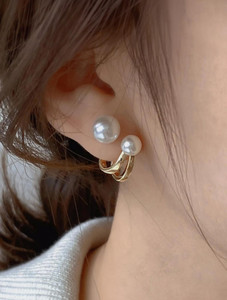 polluxcraft PolluxCraft Korean Earrings For Women & Girls /Double Pearl Earrings Pearl Alloy Stud Earring