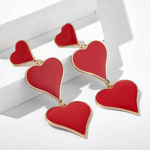BlueShine Korean Earring with Long triple Red Heart for Women & Girls Weddings & Party Alloy Drops & Danglers
