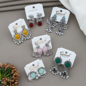 Gimiss Ethnic Party Wear Oxidised Silver Earrings Alloy Earring Set