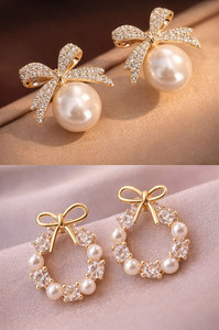 BERTHELE Korean Pearl Earrings For Girls | Women Earrings Set Pearl Alloy Stud Earring, Earring Set