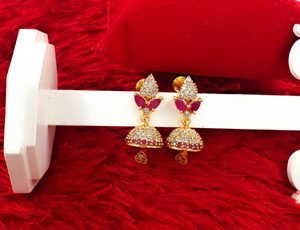 Anujeet Fashion Hub Gold Plated Covering 5 metal Impon AD Stone Jhumka Earrings For Women & Girls Copper Jhumki Earring