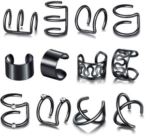 RVM Jewels Stylish Silver Clip On Ear Cuffs Non Piercing Earrings for Women Men Girls Boys Stainless Steel Earring Set