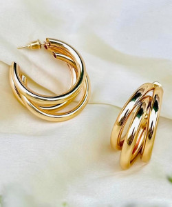 Bauble Cluster Anti tarnish triple layered golden Hoop Earrings Stainless steel| Gift for girls Stainless Steel Hoop Earring