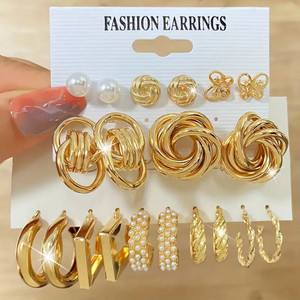 Goldiwala New Trendy Western Earring Combo Pearl Alloy Drops & Danglers, Jhumki Earring, Hoop Earring, Stud Earring
