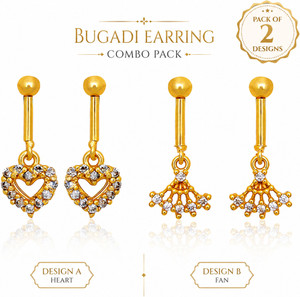 Gold Berry Bugadi earrings combo pair of 2 Cubic Zirconia Brass Cuff Earring