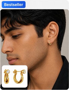 Avyluxe Gold Plated Bali Hoop Earring with American Diamond For Men & Women| Cubic Zirconia Brass Hoop Earring