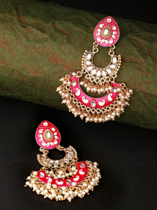 Kairangi Meenakari Chandbali Earrings for Women Handpainted Pink Chandbali Earrings Alloy Chandbali Earring