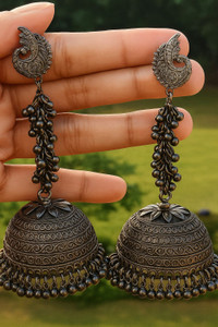 PS Jewels Beautiful Fancy Oxidised Silver Jhumka Earrings Metal Earring Set
