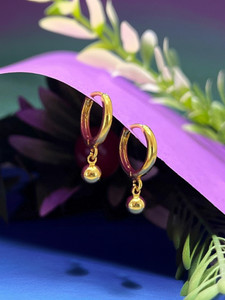 P N JEWELS Elegant 1 Gram Gold-Plated Hoop Earrings with Dangler Ball Brass Hoop Earring