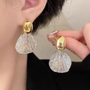 स्टूडेओव Textured Gold & Silver Drop Shell Earrings Metal Drops & Danglers