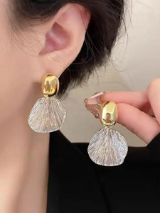 StoodeoV Textured Gold & Silver Drop Shell Earrings Metal Drops & Danglers