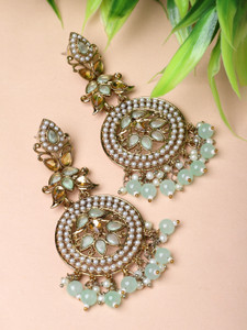 ZENEME ZENEME Gold Plated Sea Green American Diamond Earrings Pearl Alloy Drops & Danglers