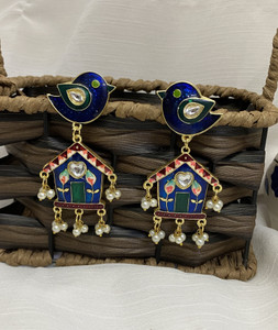 Fashion Theme Earrings for women Pearl Jhumkas Blue Earing Pearl, Crystal Brass Drops & Danglers, Earring Set