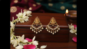 Pralekh Traditional Antique Gold-Plated Lakshmi Temple Chandbali Earrings for Women Zircon Brass Jhumki Earring