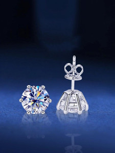 DEEPVAN DESIGN Real 925 Silver Diamond Stud Cubic Zirconia Silver Stud Earring