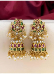 Gargish Fashion Traditonal Ethnic Pearl Studded Gold Platted Big Oxxidize Jhumka Jhumki For Girl Beads Brass Jhumki Earring