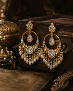 KAYAANSH Royal Pearl Hoop Chandbali Alloy Chandbali Earring, Jhumki Earring, Hoop Earring