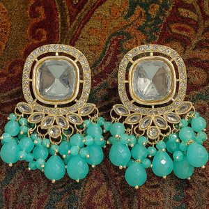 Lucentarts Jewellery Fashionable Traditional Gold Plated Kundan Studded Firozi Earring For Women Cubic Zirconia Alloy Plug Earring