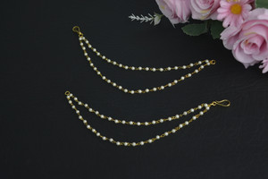 SHI Jewellery Traditional Kan Chain Gold Plated White pearl Ear Chain Pearl Brass Ear Thread