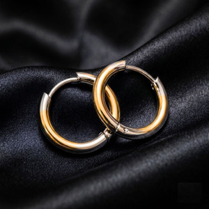Quickcart Shop Unisex Dual Tone Hoop Earrings | Gold & Silver Finish Round Stainless Steel Huggie Earring