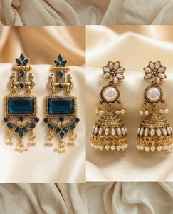 Vastaraj Traditional Antique Design Earrings Combo for Women|Peacock Ethnic Jewellery Set Beads Alloy Drops & Danglers, Jhumki Earring