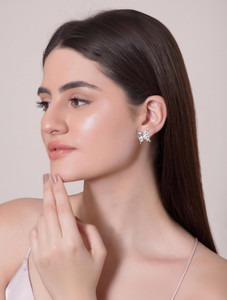 Salty Electroplated Diamond Butterfly Stud Earrings - Gold Cubic Zirconia Alloy Stud Earring