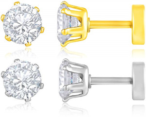 Crazy Fashion Combo of Gold & Silver Plated Glittering White Crystal Studs 2 Pairs Cubic Zirconia Metal Stud Earring