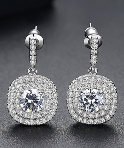 YELLOW CHIMES Drop Earrings| Silver Tone White Crystal Studded Drop Earrings | Birthday Gift Crystal Metal Drops & Danglers