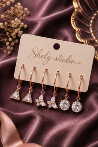 ShelyStudio Rose Gold Crystal Hoop Earrings Combo Set of 3 for Women | Cubic Zirconia Alloy Hoop Earring
