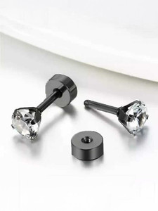 HOUSEOFTRENDZZ Black Earring Small Round Crystal Stud Earrings Cute Plain Simple Studs for Mens Zircon Stainless Steel Stud Earring