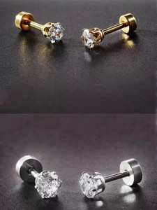 Femzone Combo of Gold and Silver Small Round Crystal s Cubic Zirconia Stainless Steel Stud Earring