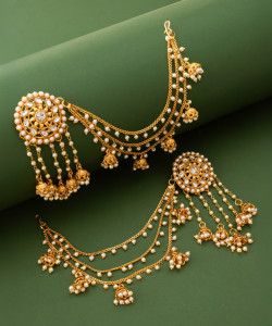 Vermont Jewellery Traditional Gold Plated Pearl Bahubali Jhumki Cubic Zirconia Diamond Pearl, Diamond Alloy Jhumki Earring
