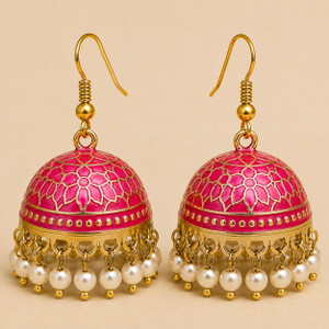 Desire Jewelery Traditional Meenakari Jhumka Earrings for Women| Ethnic Wedding Party Wear Jumki Pearl Copper Drops & Danglers, Earring Set, Jhumki Earring