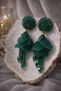 sehzalcreation Mystic Green Cascade Earrings Beads Plastic Drops & Danglers