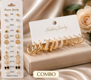 ए।बी।आर।एंटरप्राइज़ेज़ Women’s Fashion Earrings Set – Pack of 17 Pairs Stylish Studs & Hoops अलॉय हूप ईयररिंग