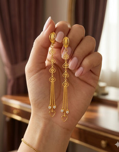 Aaahub Traditional Long Latkan Earrings with Heart Pendant Brass Drops & Danglers, Chandbali Earring