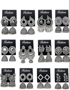 nagma store Oxidized Silver Jhumka Earrings Combo Alloy Cuff Earring, Drops & Danglers, Earring Set, Hoop Earring, Huggie Earring, Jhumki Earring