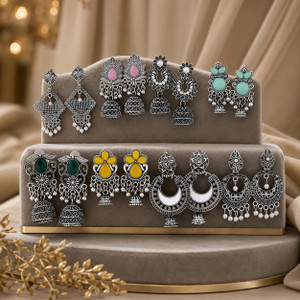 Gimiss Oxidised Silver Plated Jhumka Earrings Combo Set - Image 2