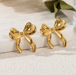 AKISON JEWELS Bow Tie 18K Gold Plated Anti Tarnish Korean Earrings Non Fading Waterproof Stainless Steel Earring Set, Stud Earring