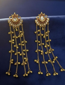 VedantBharat Kashmiri Style Gold Plated Long Chain Earrings Brass Drops & Danglers
