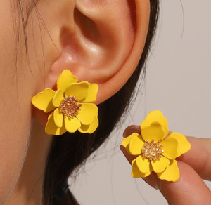 AKISON JEWELS Yellow Flower Stud Earrings For Women Girls Korean earring korean jewelry Floral Alloy Earring Set, Stud Earring