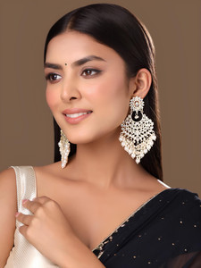 OChori Earrings for Women and Girls Kundans Chandbali White Beads Drop Earrings Crystal Brass Jhumki Earring, Chandbali Earring, Drops & Danglers