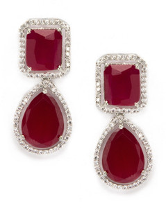 RUBANS Silver Toned CZ Studded Emerald Embellished Drop Earrings Cubic Zirconia Alloy Drops & Danglers