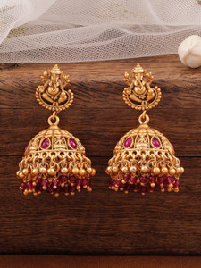 RUBANS Gold-Plated Cubic Zirconia Brass Jhumki Earring