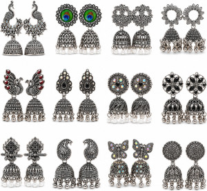 Agomira Latest Designer Oxidised Silver Jhumki Earrings Combo Set of 6 Metal Stud Earring, Drops & Danglers
