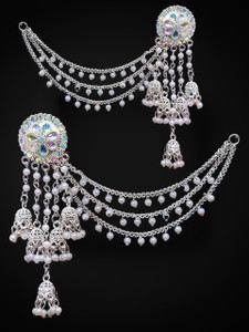 Gold Berry White Gold Jhumka Earring with Chain - Image 6