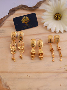 pearl jewelllry Pack of 3 Pair Traditional Gold Pleted Collection Brass Earring Set