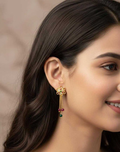 दीशीने Royal Floral Gold Plated Dangle Earrings. Cubic Zirconia अलॉय Drops & Danglers