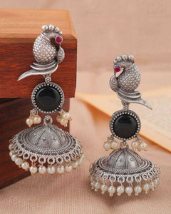 DANGAR ENTERPRISE Beautiful Unique Design Oxidised Silver Stone Earrings Alloy Stud Earring